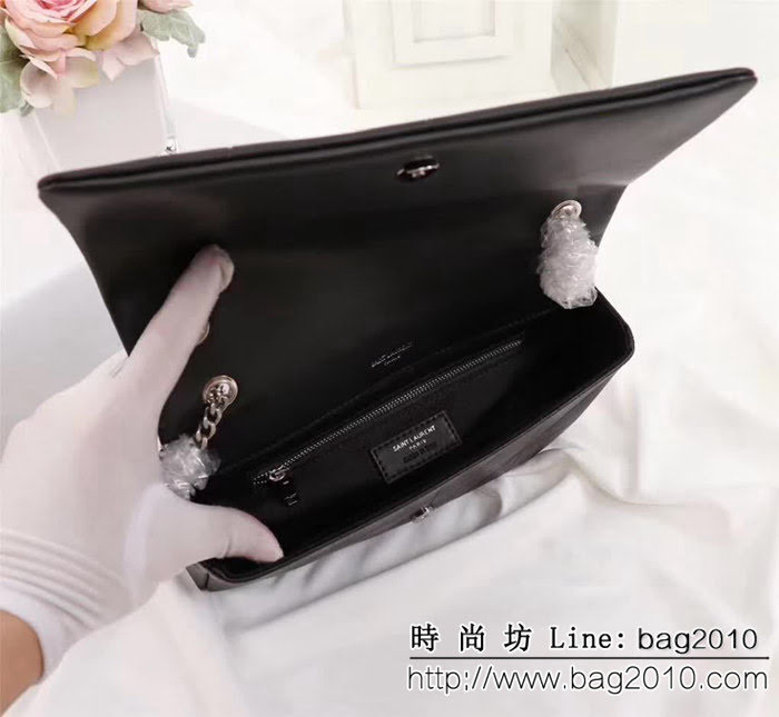 YSL聖羅蘭 新款 黑色原版皮拼接 鏈條單肩斜挎包 26826 YAS1194